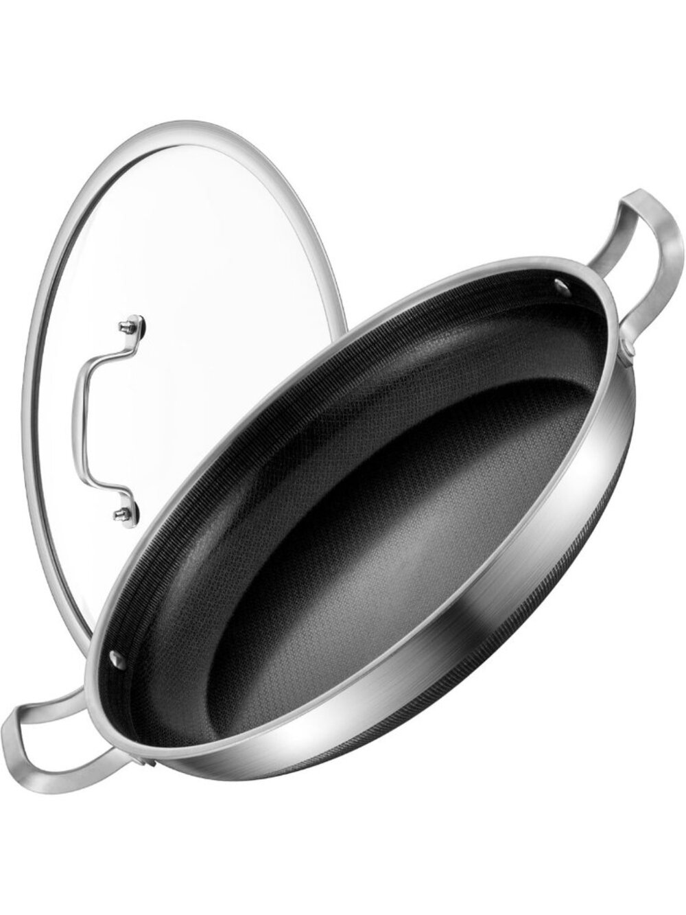 14" Nonstick Paella Pan with Lid, Induction Ready Skillet for Family Gatherings